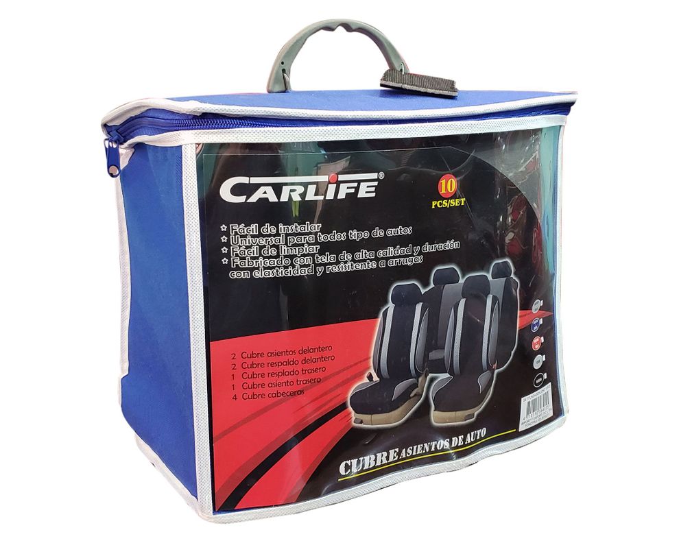 Cubre asientos Bonjono gris/negro 10 piezas Carlife.-1