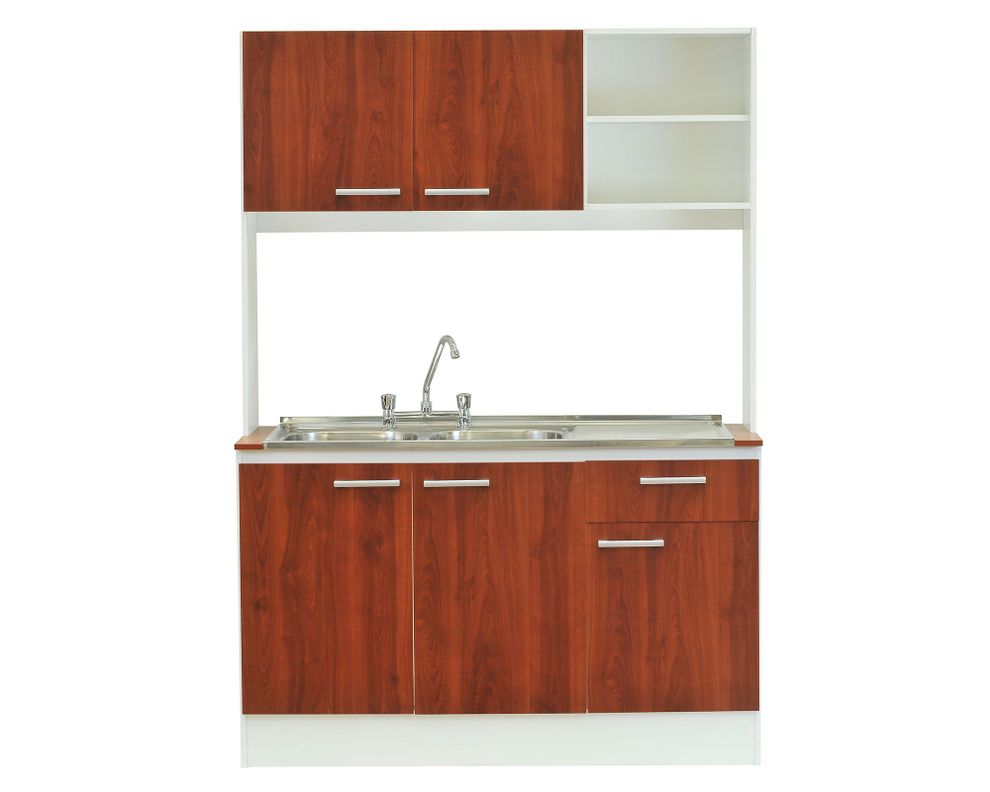 Kit cocina 5 puertas Lonquimay blanco/cerezo + lavaplatos izquierdo Mobikit-1