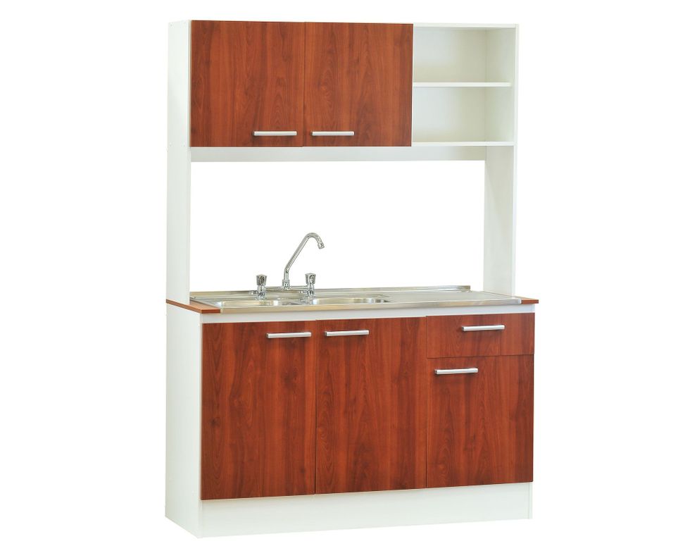 Kit cocina 5 puertas Lonquimay blanco/cerezo + lavaplatos izquierdo Mobikit-3