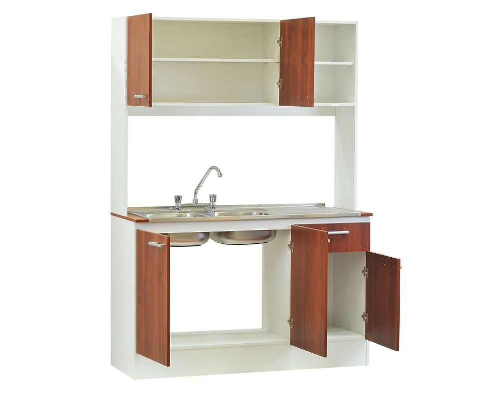 Kit cocina 5 puertas Lonquimay blanco/cerezo + lavaplatos izquierdo Mobikit-4