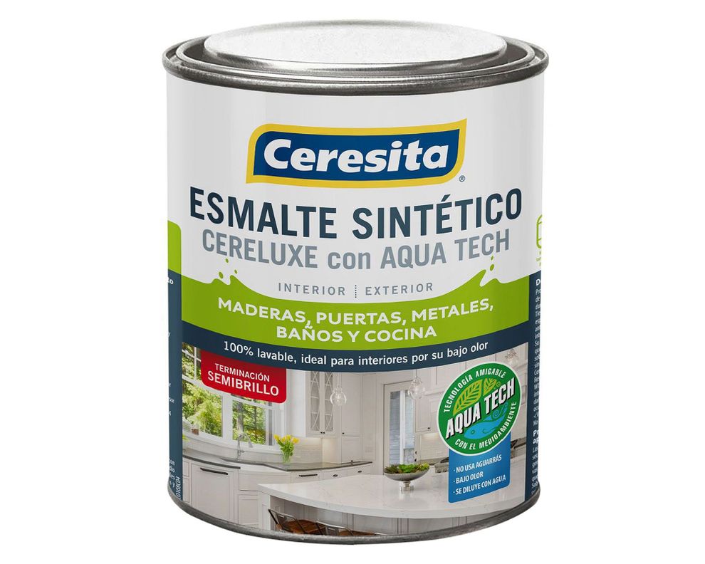 Esmalte sintético 1/4 galón Cereluxe Aqua Tech blanco semi brillante Ceresita-0