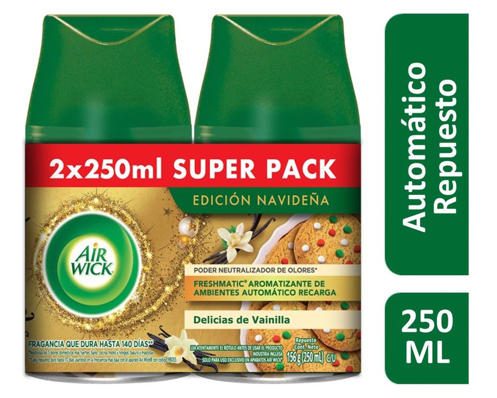 Pack 2 Recarga desodorante ambiental Air Wick Vainilla Navidad Freshmatic 500 ml-0