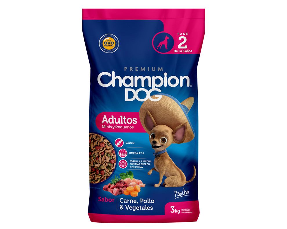 Alimento perro 3 kg raza pequeña carne, pollo y vegetales Champion Dog-0