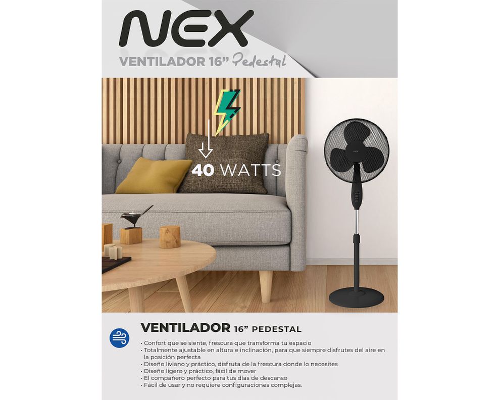 Ventilador de pie 16'' VPT1610B negro Nex-7
