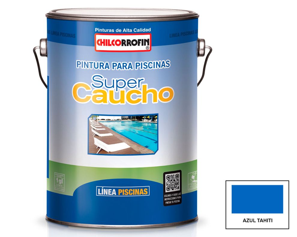 Pintura para piscina 1 galón Súper caucho azul tahití mate Chilcorrofin-0