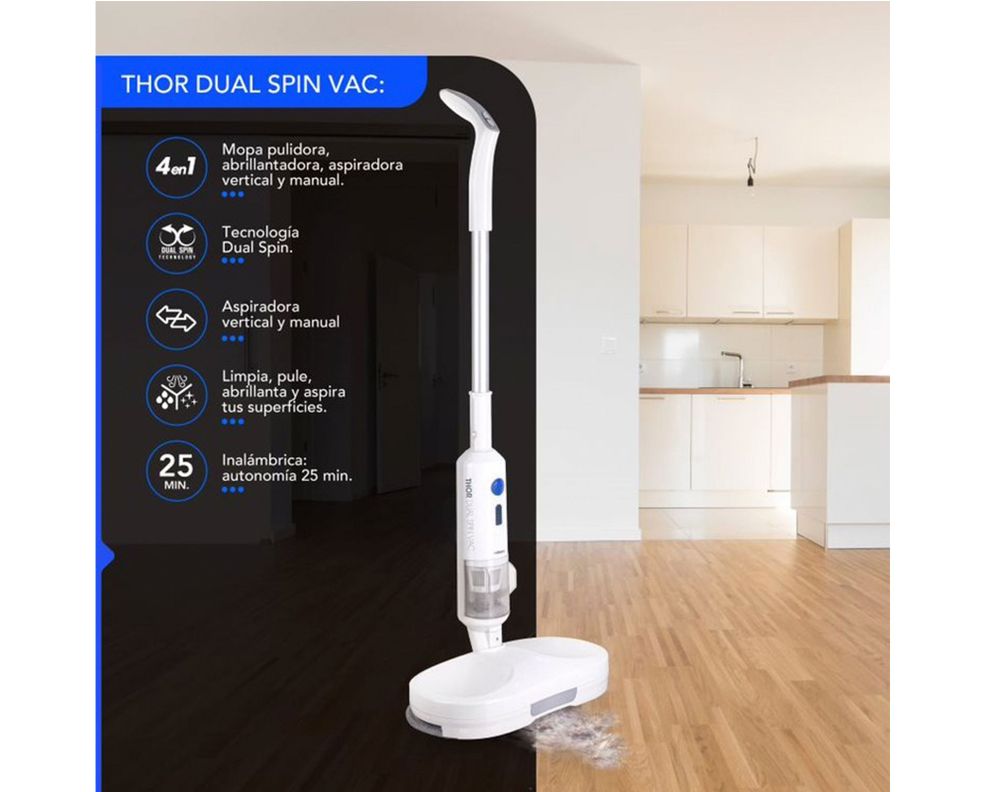Pulidora, mopa y aspiradora Thor Dual Spin Vac blanco-1