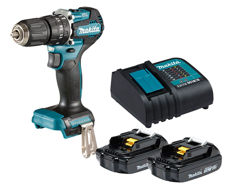 Taladro percutor inalámbrico 18V 13mm DHP487SYX2 + 2 baterías 1.5 Ah Makita-0