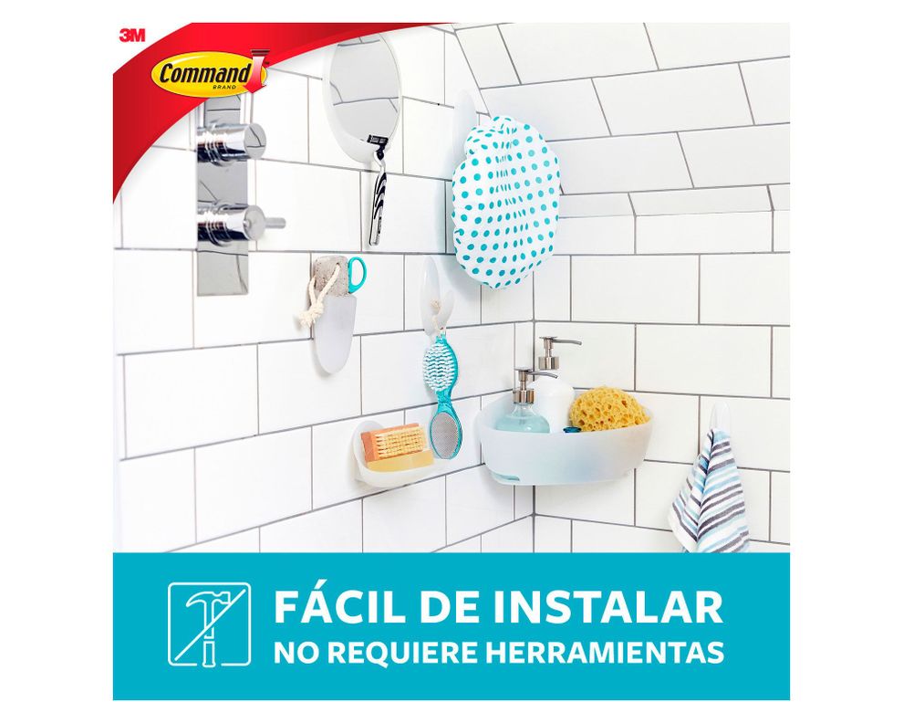 Gancho para baño con tiras impermeables Mediano Command-3
