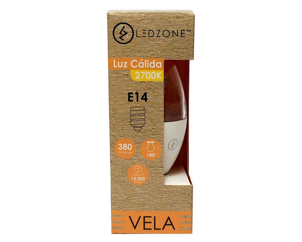 Ampolleta LED 4W E14 luz cálida vela Ledzone-1