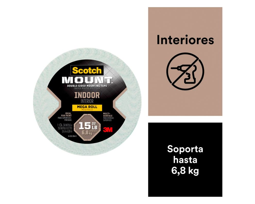 Cinta montaje doble faz Interior 1.9 cm x 8.89 m blanco-1