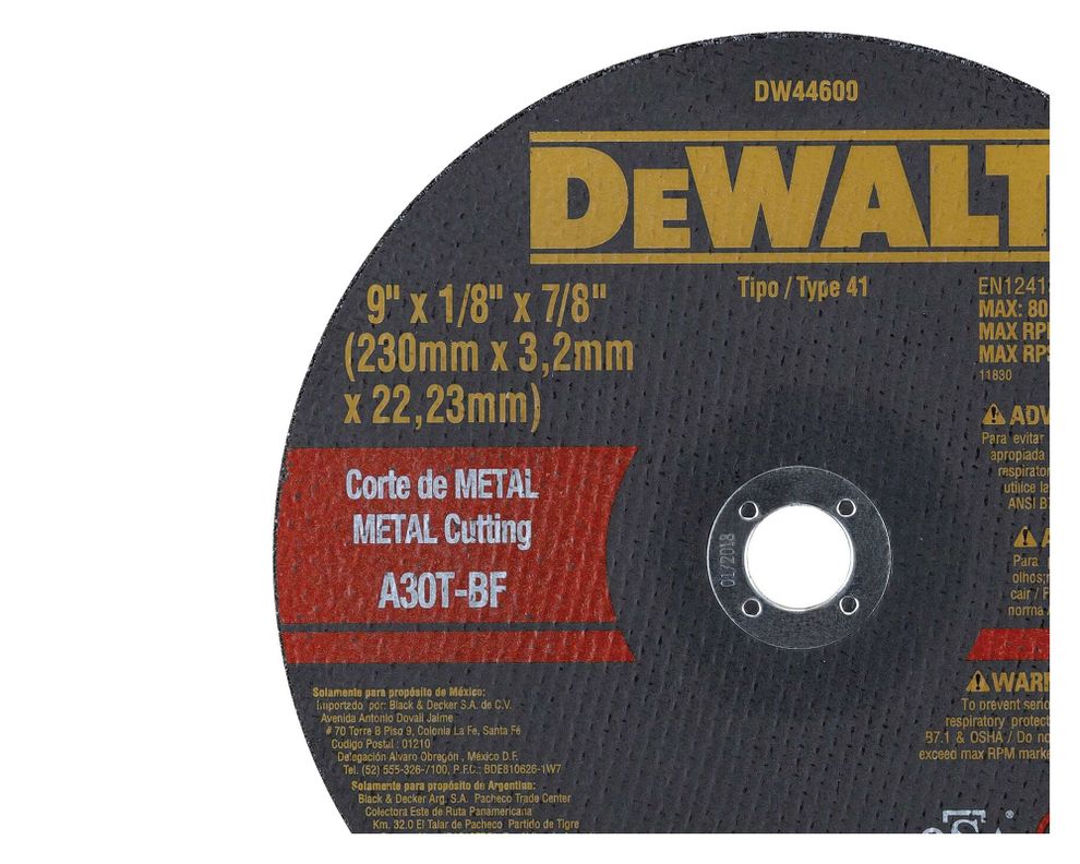 Disco corte metal 9'' x 1/8'' x 7/8'' DW44600-1