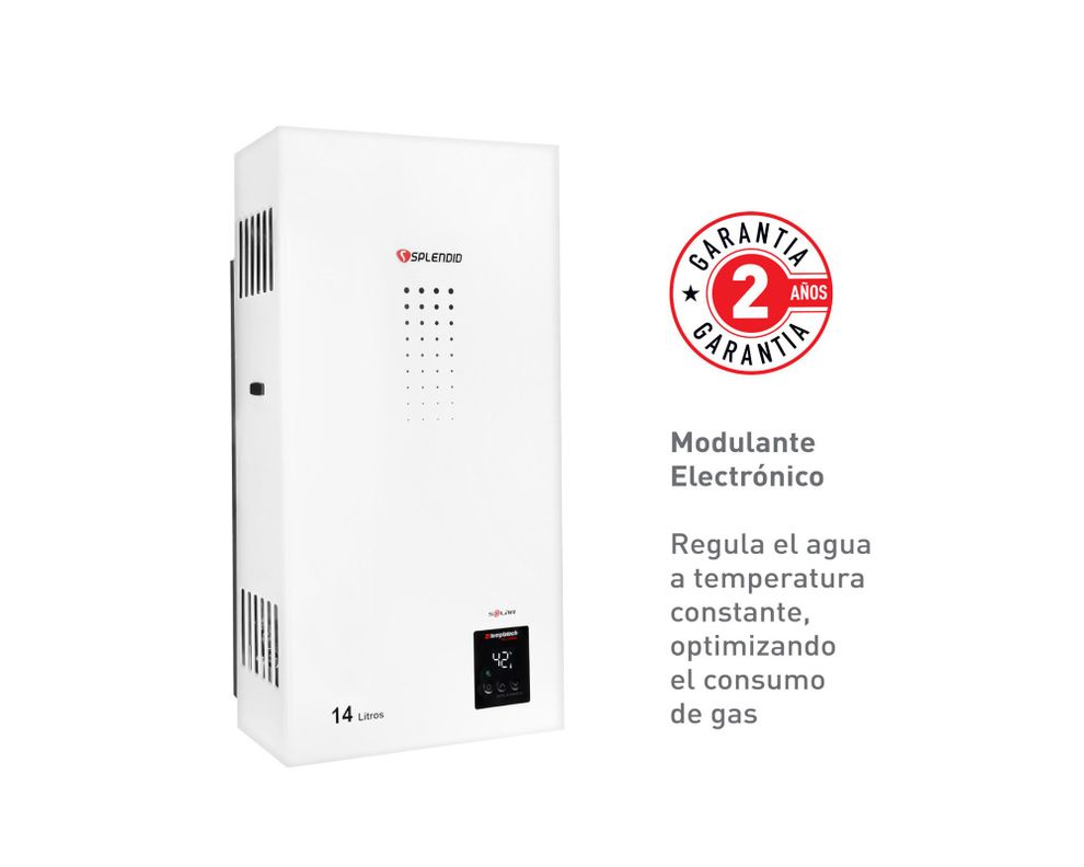 Calefont ionizado tiro natural 14 litros gas licuado Templatech Splendid-3