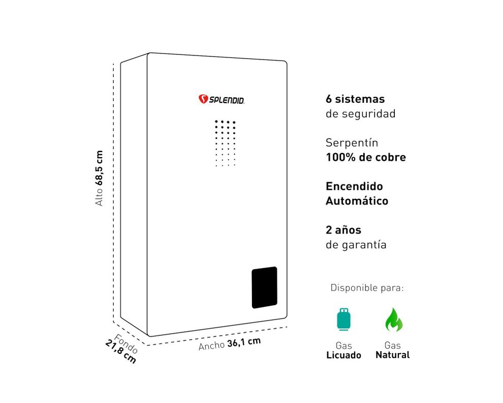 Calefont ionizado tiro natural 14 litros gas licuado Templatech Splendid-5