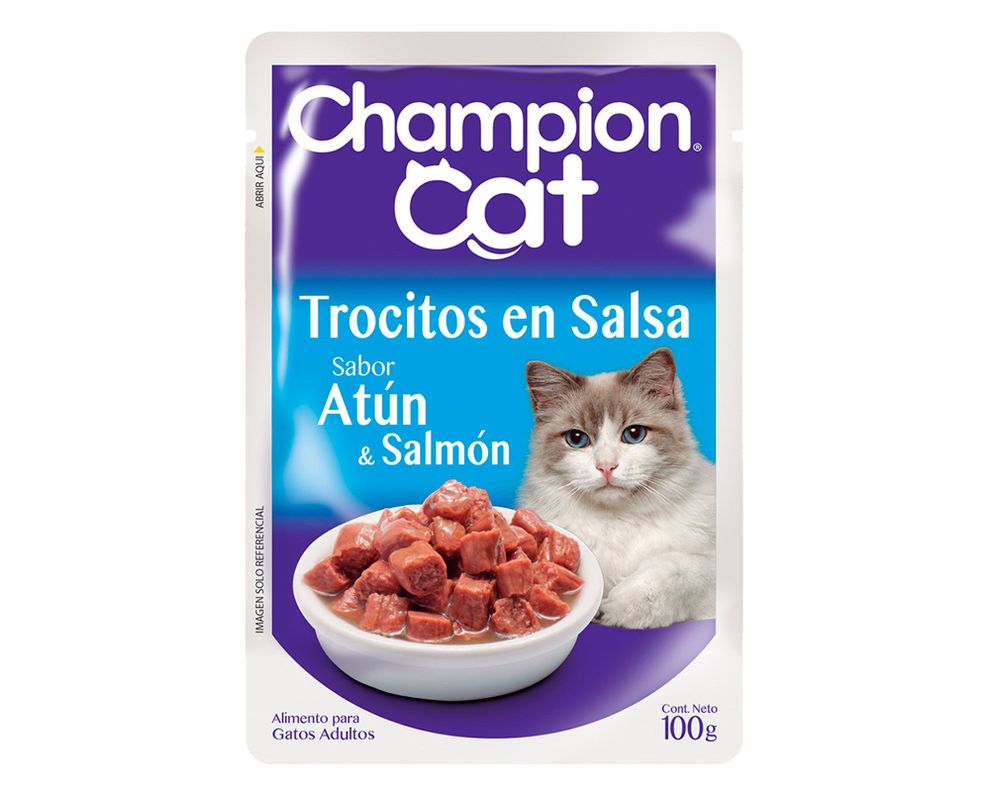 Alimento húmedo gato 100 gr atún y salmón Champion Cat-0