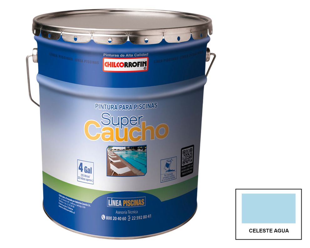 Pintura para piscina 1 tineta Súper caucho celeste agua mate Chilcorrofin-0