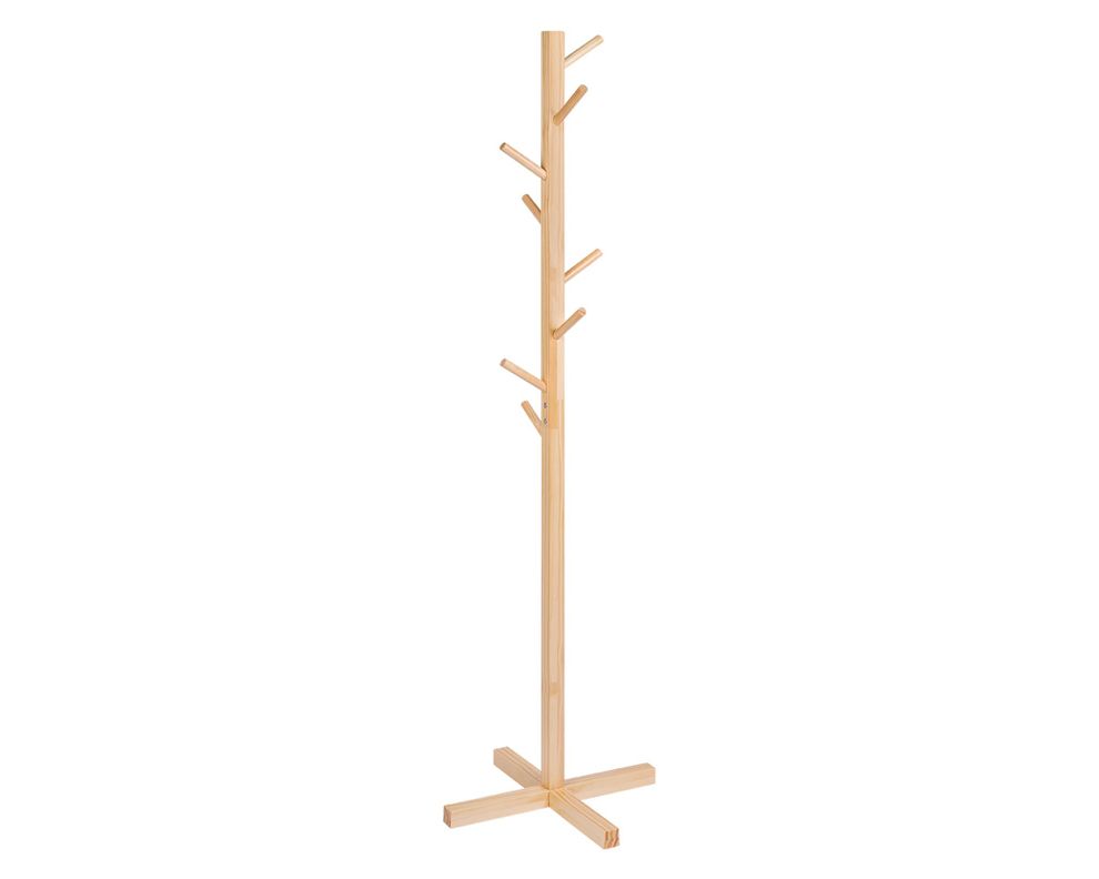 Perchero 8 ganchos madera natural 45x45x157 cm-0