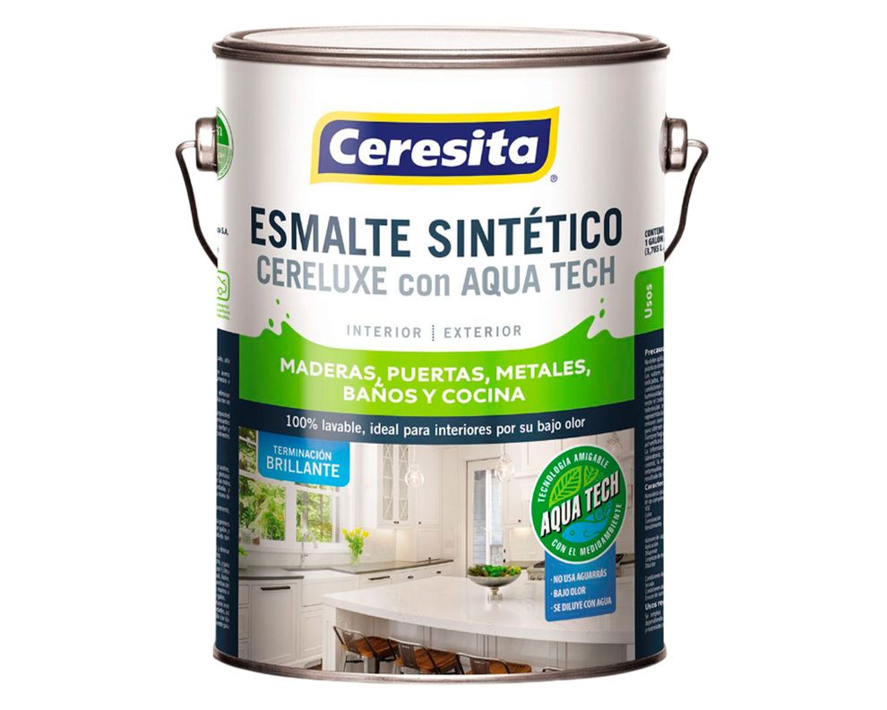 Esmalte sintético 1 galón Cereluxe Aqua Tech blanco brillante Ceresita-0