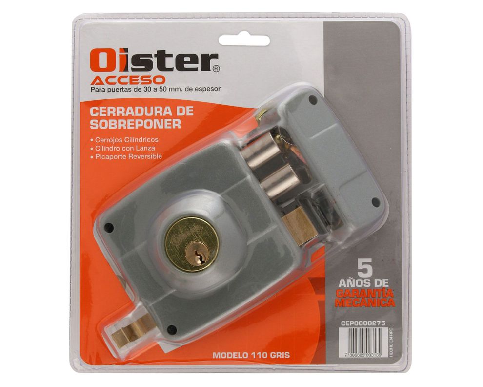 Cerradura sobreponer puertas de 30 a 50 mm 110 gris Oister-2