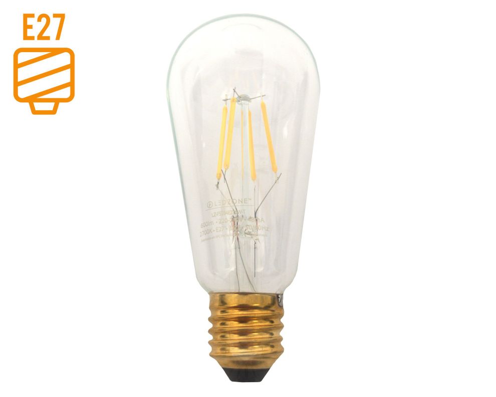 Ampolleta LED 6W E27 luz cálida pera filamento Ledzone-0