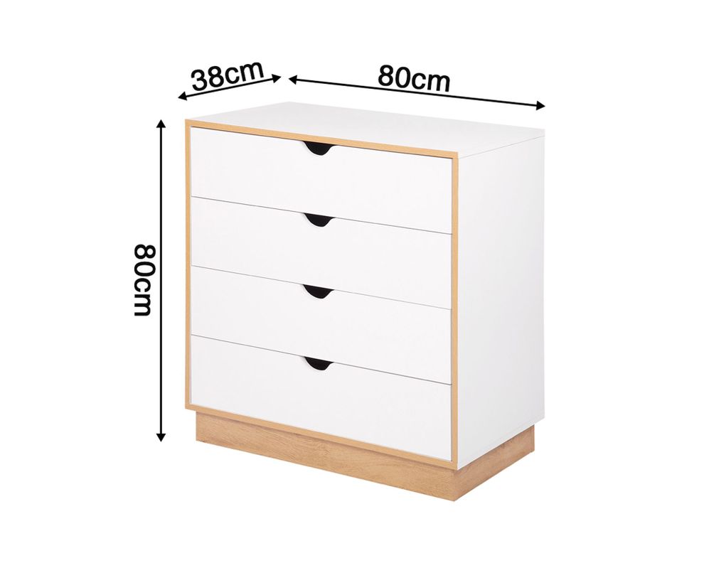 Cómoda Loto blanco/natural 80x80x38 cm 4 cajones-6