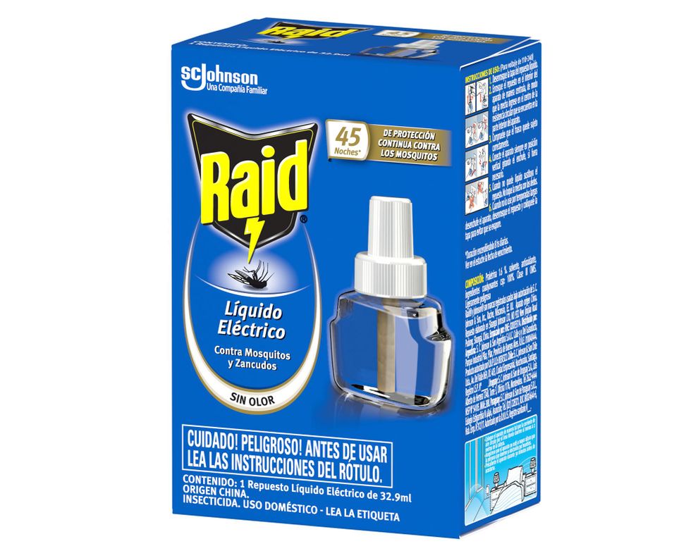 Repuesto líquido repelente eléctrico 45 noches sin mosquitos y zancudos Raid-0