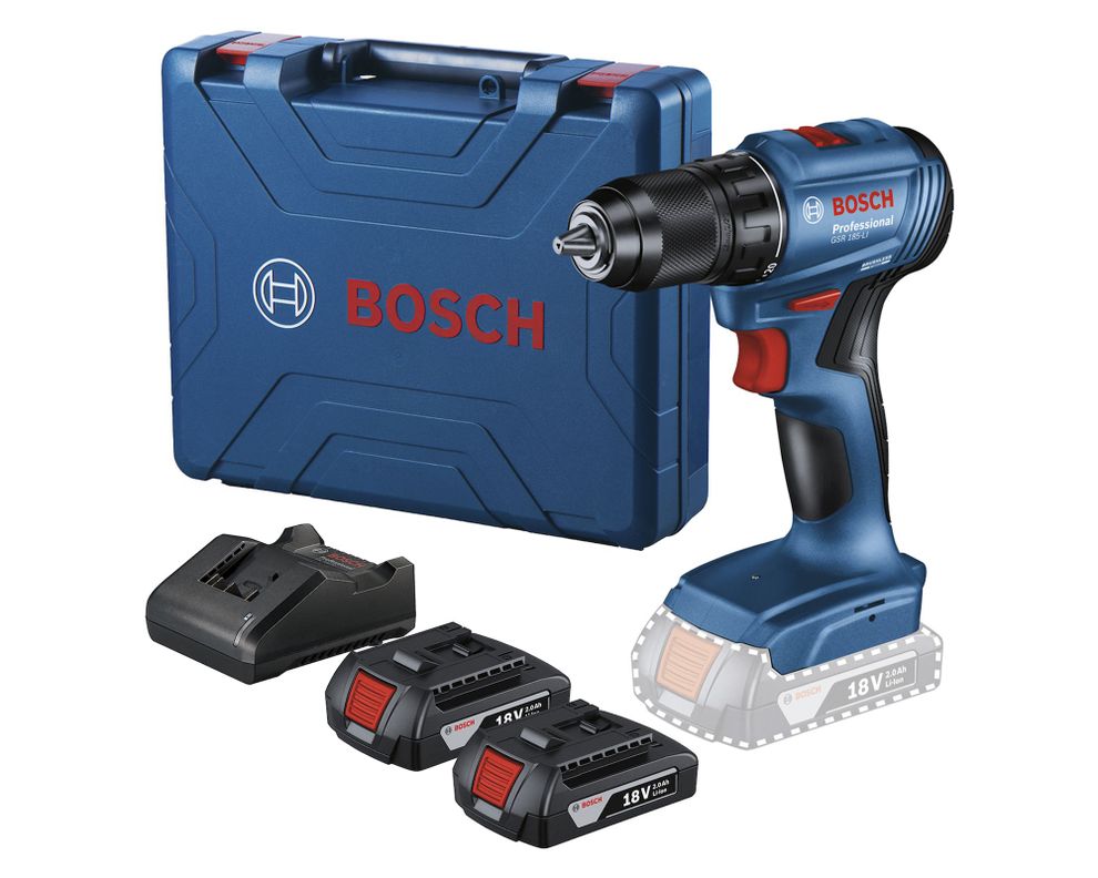 Taladro atornillador 18V 13 mm GSR 185-LI + 2 baterías 2.0 Ah + maletín-0