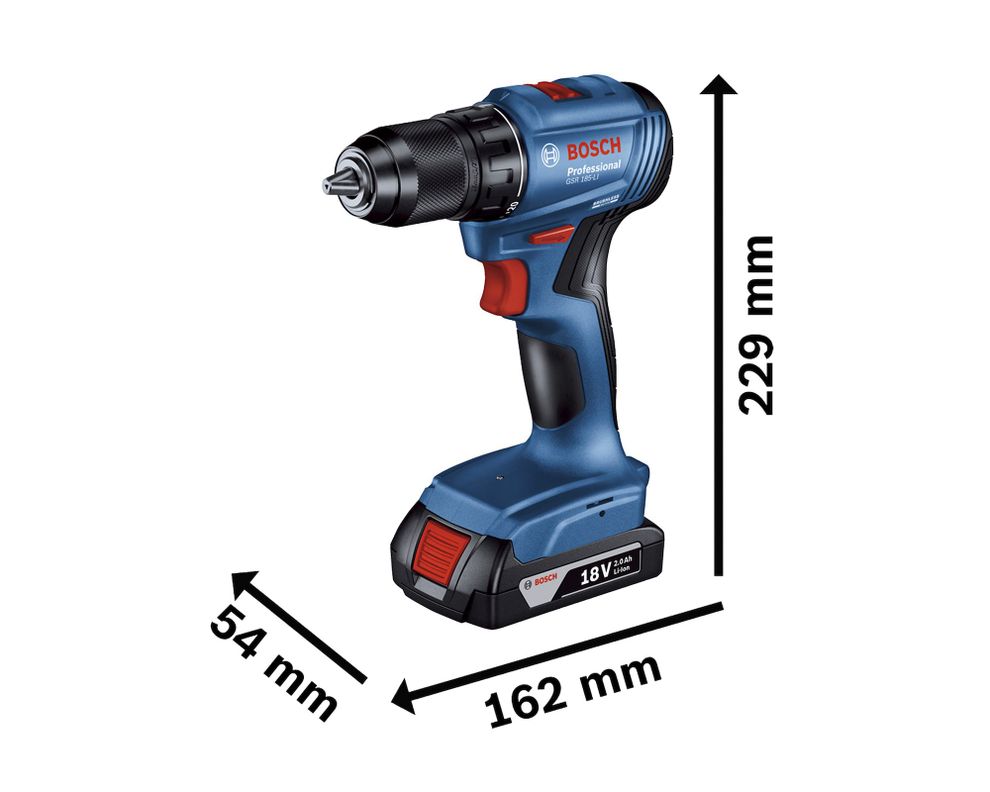 Taladro atornillador 18V 13 mm GSR 185-LI + 2 baterías 2.0 Ah + maletín-4