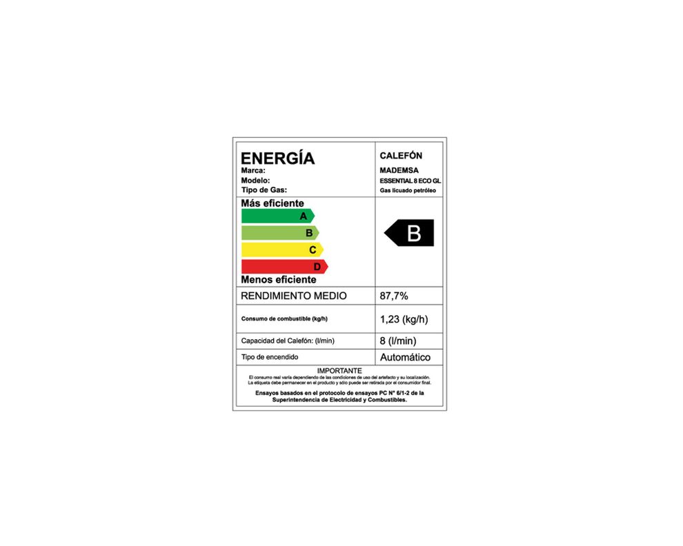 Calefont tiro natural 8 litros gas licuado Essential Eco-7
