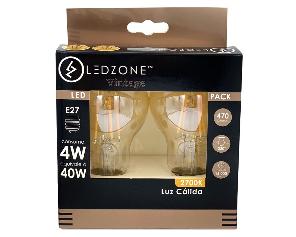 Ampolleta LED 4W E27 luz cálida vintage 2 unidades Ledzone-1