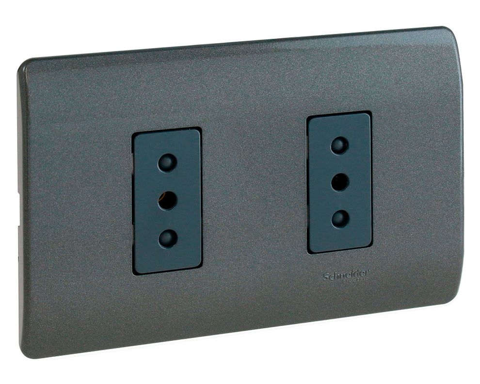 Placa armada tomacorriente doble 10A 2P+T Génesis humo Schneider-1