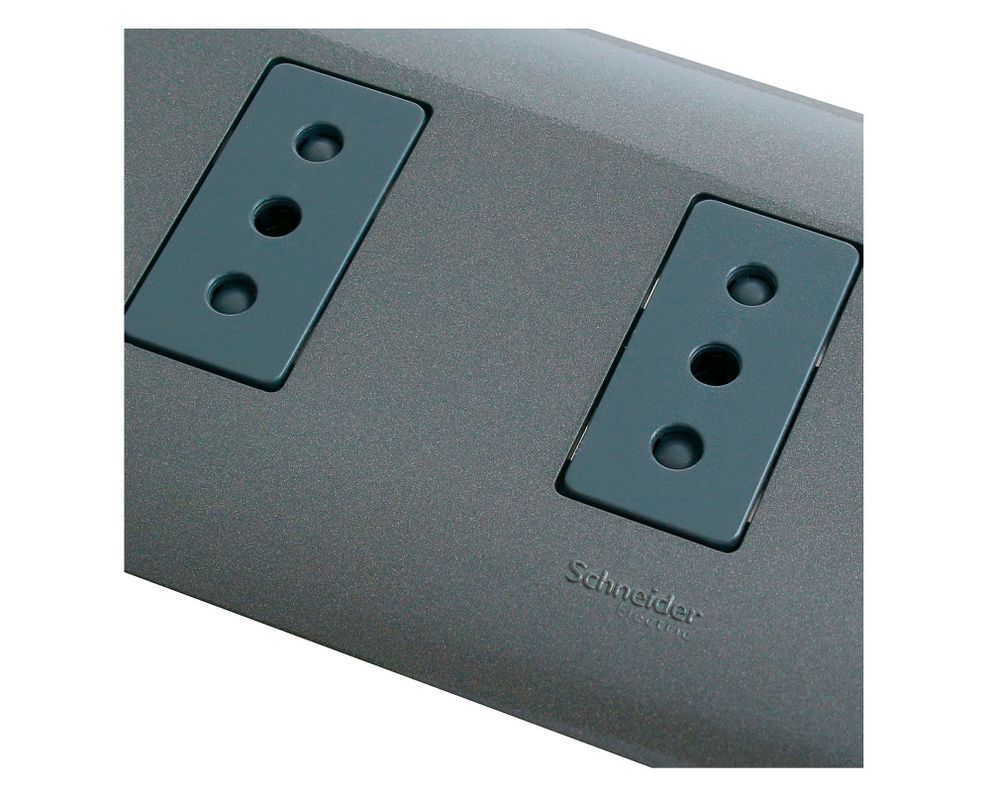 Placa armada tomacorriente doble 10A 2P+T Génesis humo Schneider-3