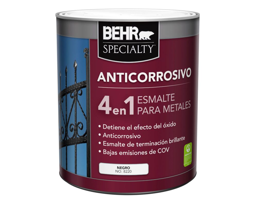 Esmalte al agua 1/4 galón 4 en 1 Anticorrosivo negro satín Behr-0