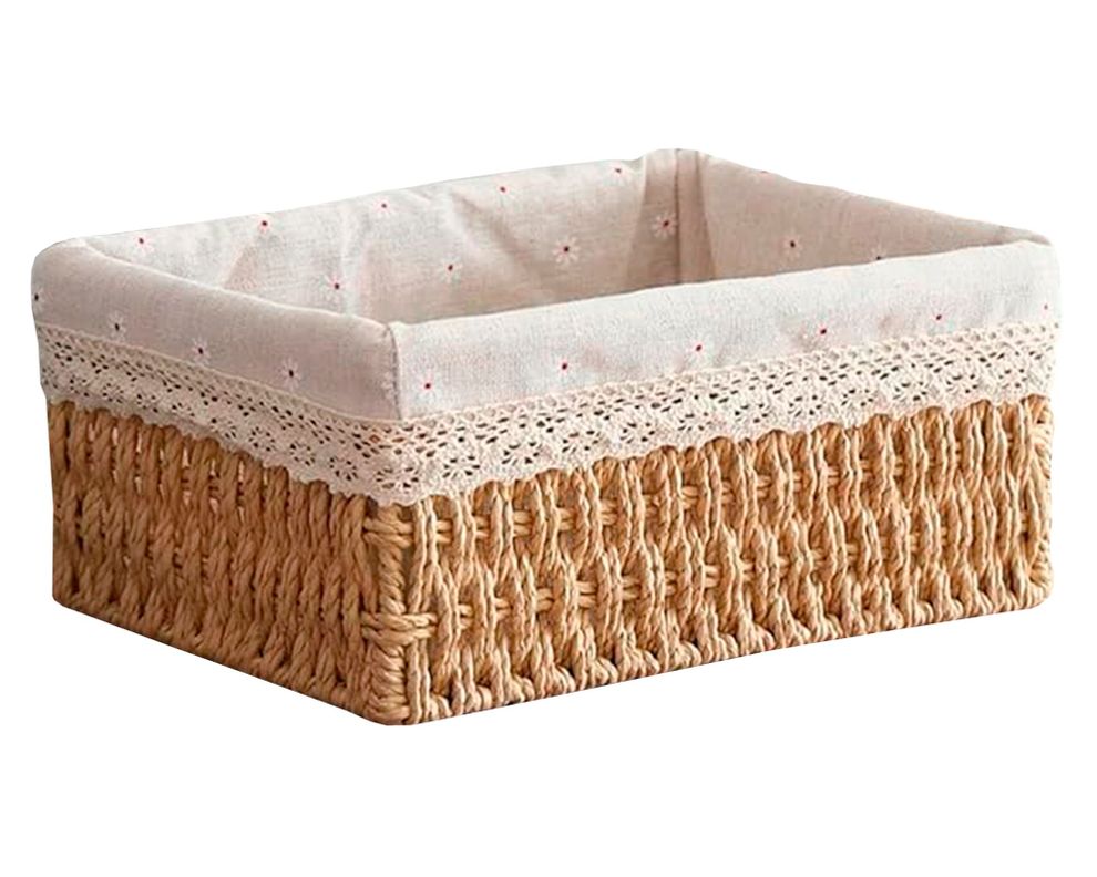 Canasto organizador con tela S beige 8x21x14 cm-0