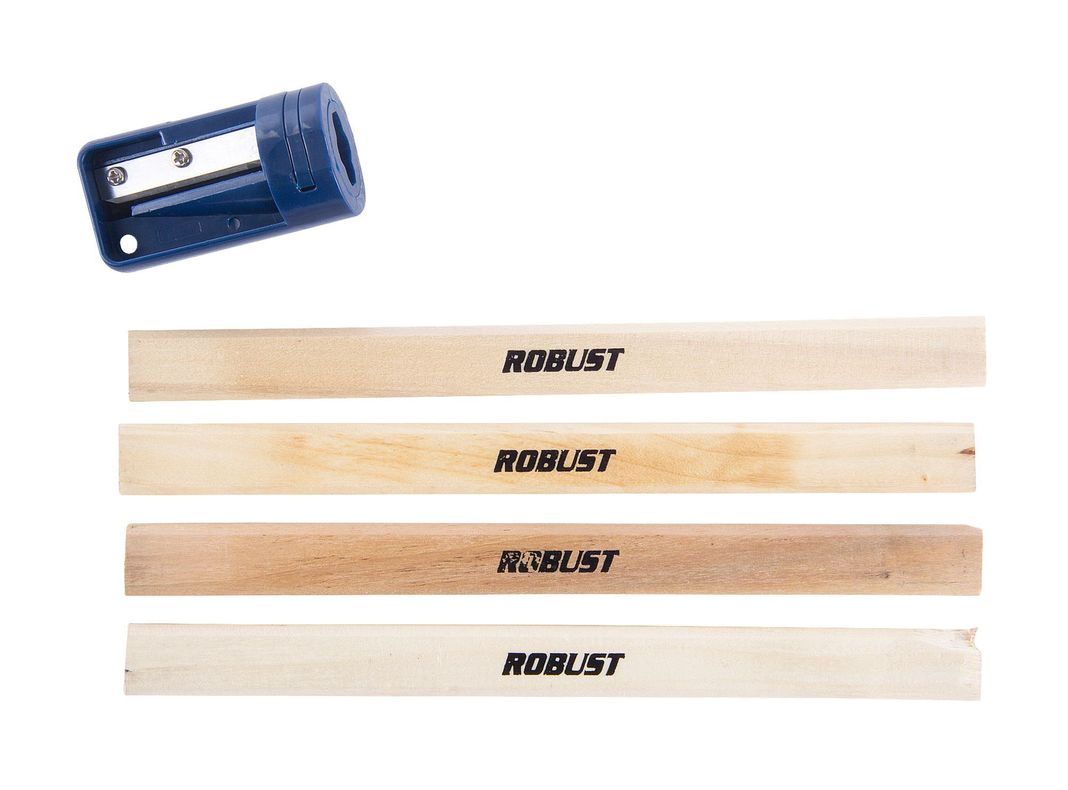 Juego lápices + sacapuntas RVO18-N carpintero madera acero plástico x5 piezas Robust-0