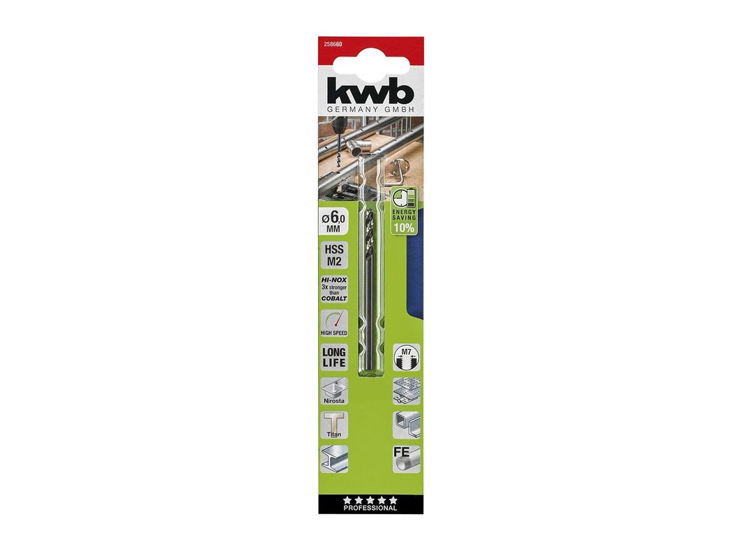 Broca 6 mm HSS akku top acero inoxidable KWB-0