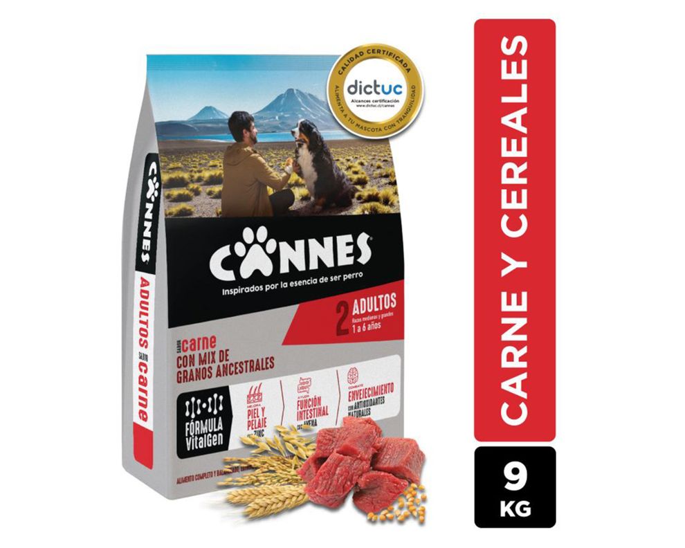 Alimento perro 9 kg Premium carne, pollo y cereales Cannes-0