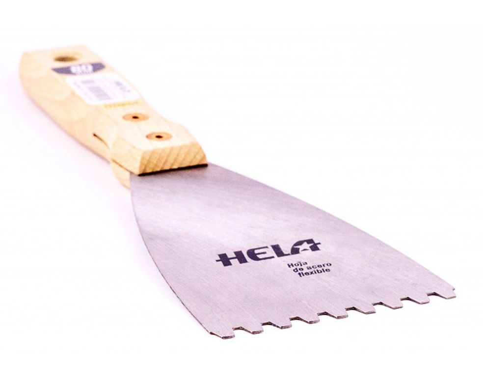 Espátula de acero 140 mm dentada Hela-1