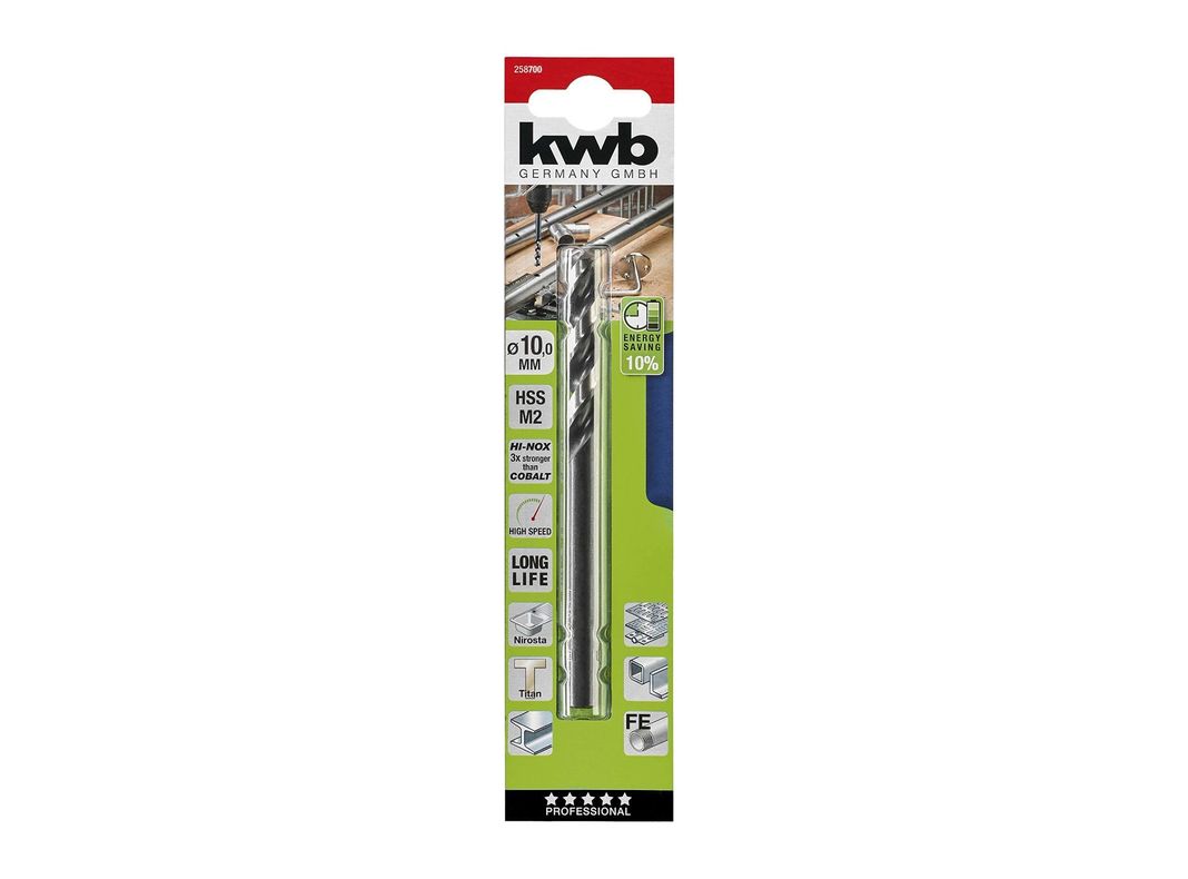 Broca 10 mm HSS akku top acero inoxidable KWB-0