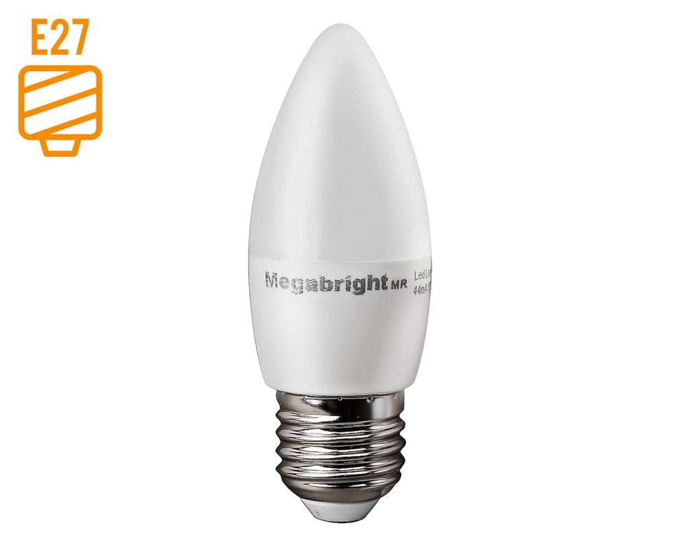 Ampolleta bright candle LED 5/6W E27 luz cálida C37 Megabright.-0