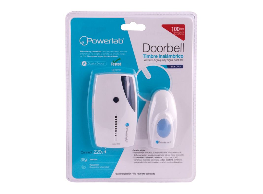 Timbre inalámbrico 36 melodías Doorbell azul/blanco Powerlab-1