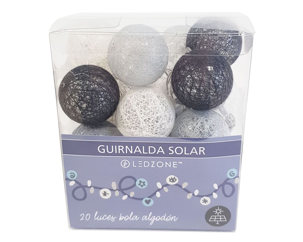 Guirnalda solar LED 20L Bola algodón Ledzone-0