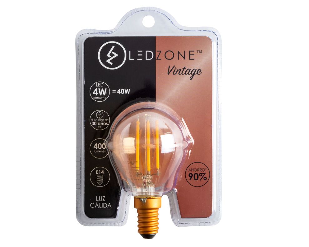Ampolleta LED 4W E14 luz cálida mini globo Ledzone-1