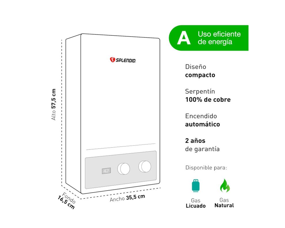 Calefont ionizado tiro forzado 10 litros gas licuado Master Splendid-5