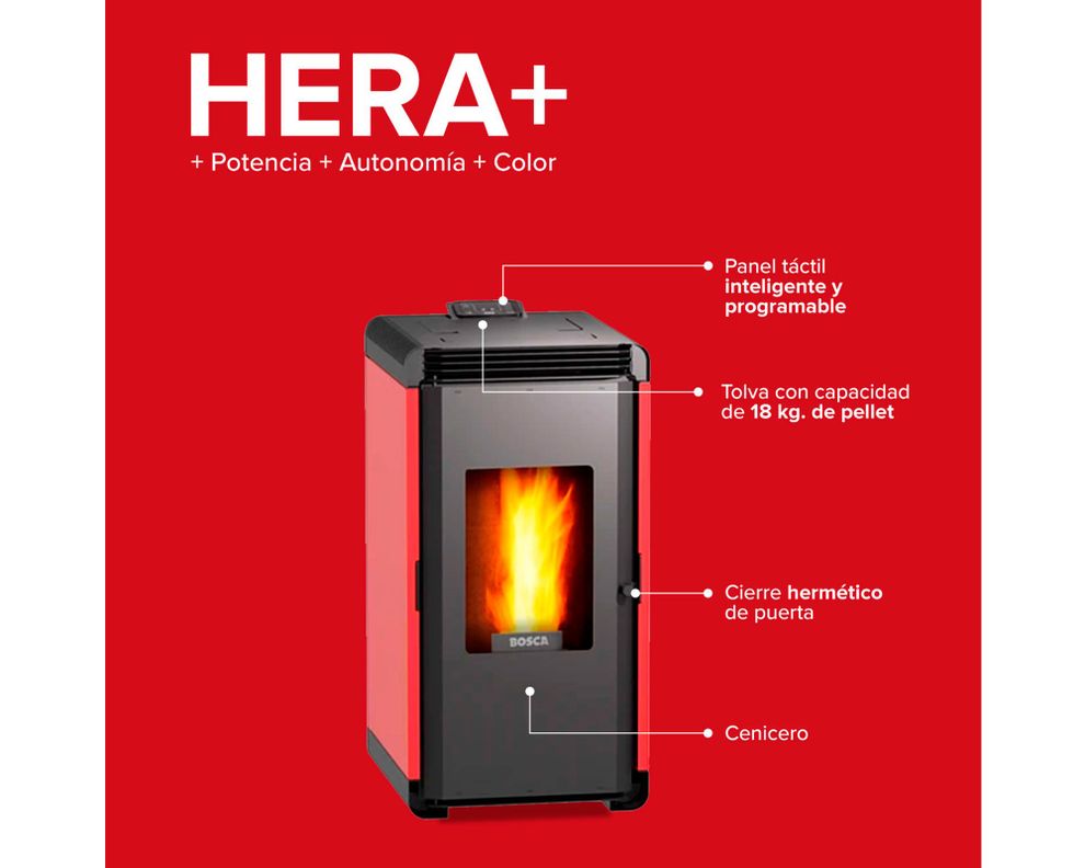Estufa a pellet 9000W Hera+ rojo Bosca-2