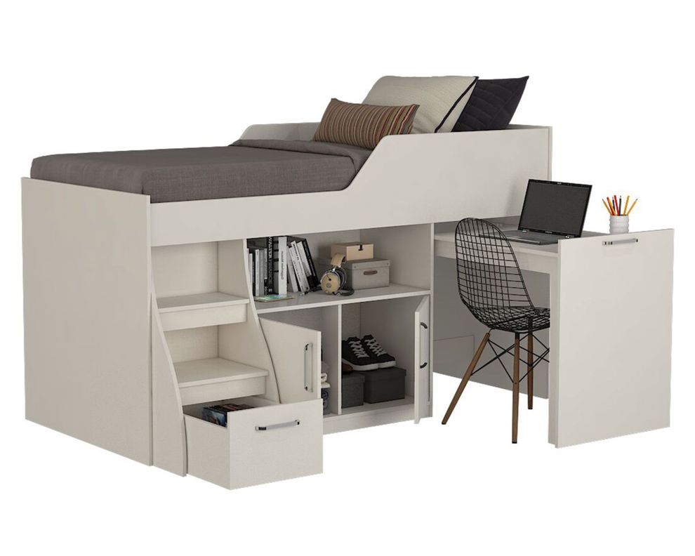 Cama multifuncional 1,5 plazas con escritorio blanco Decocasa-1