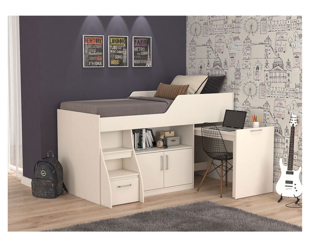 Cama multifuncional 1,5 plazas con escritorio blanco Decocasa-2