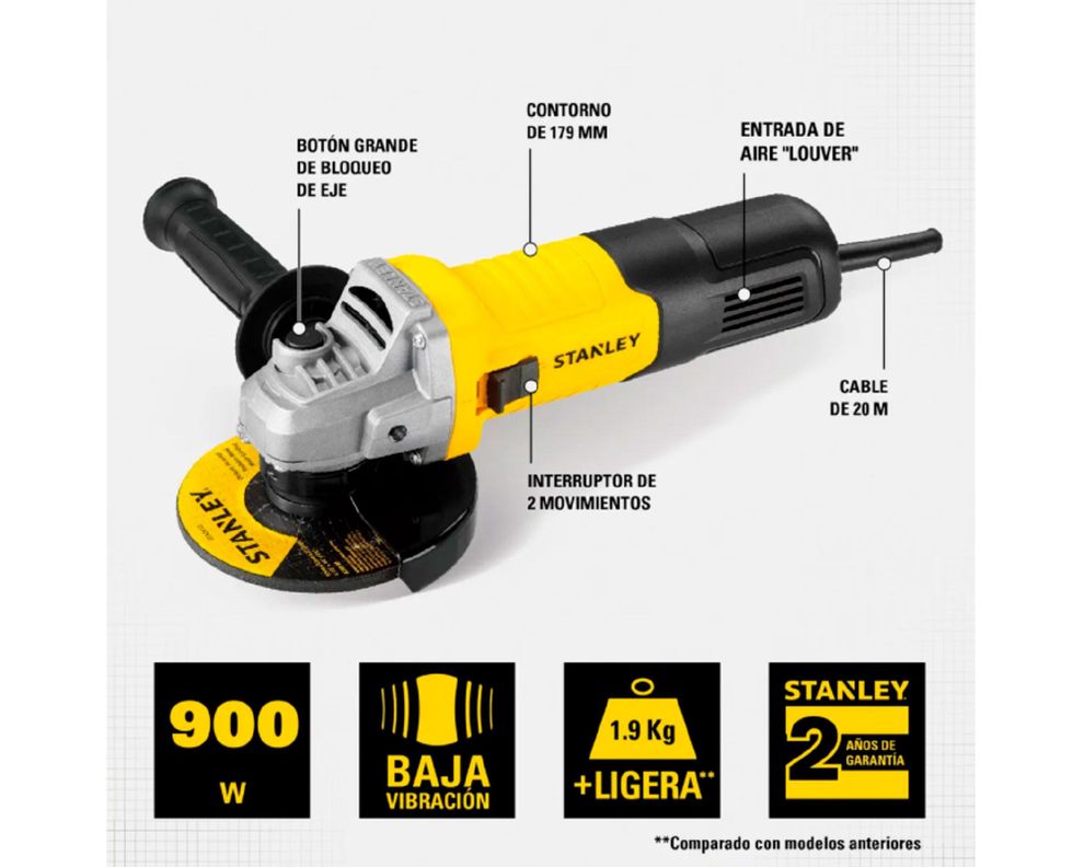 Esmeril angular 4 1/2'' 900W STGS9115-B2C Stanley.-1