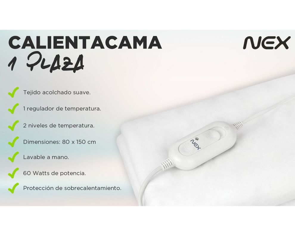 Calientacama 1 plaza 60W CC1504 blanco Nex-1