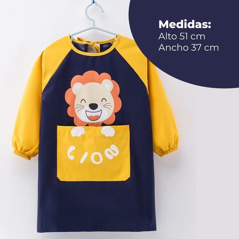Delantal Manga Larga Con Bolsillo Leoncito Niños -1