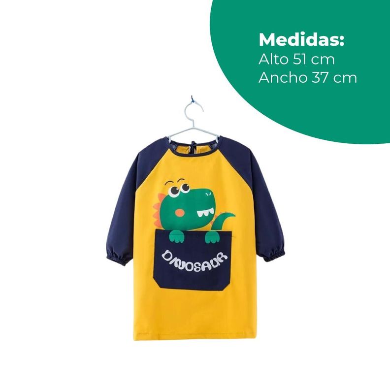 Delantal Manga Larga Con Bolsillo Dino Niños Bebé-1